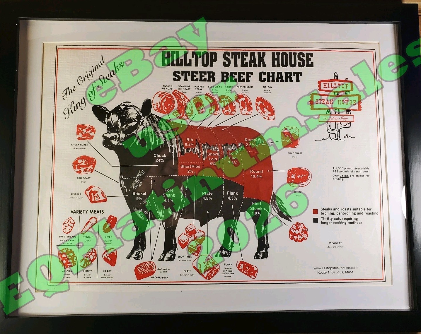 *Original* Frank Giuffrida’s Hilltop Steak House Restaurant Placemat (Framed)