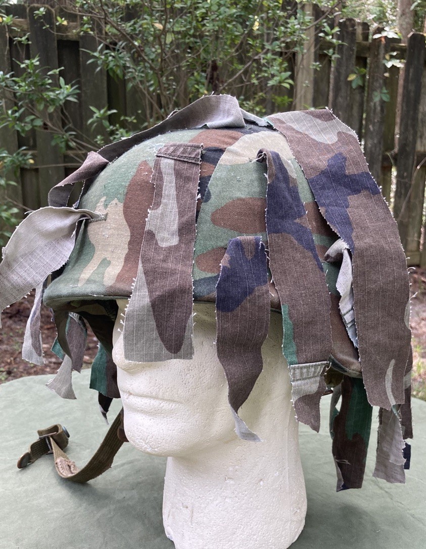 USGI Helmet Scrim Handmade from M81 Woodland BDU’s Repro “Manchu Hair”