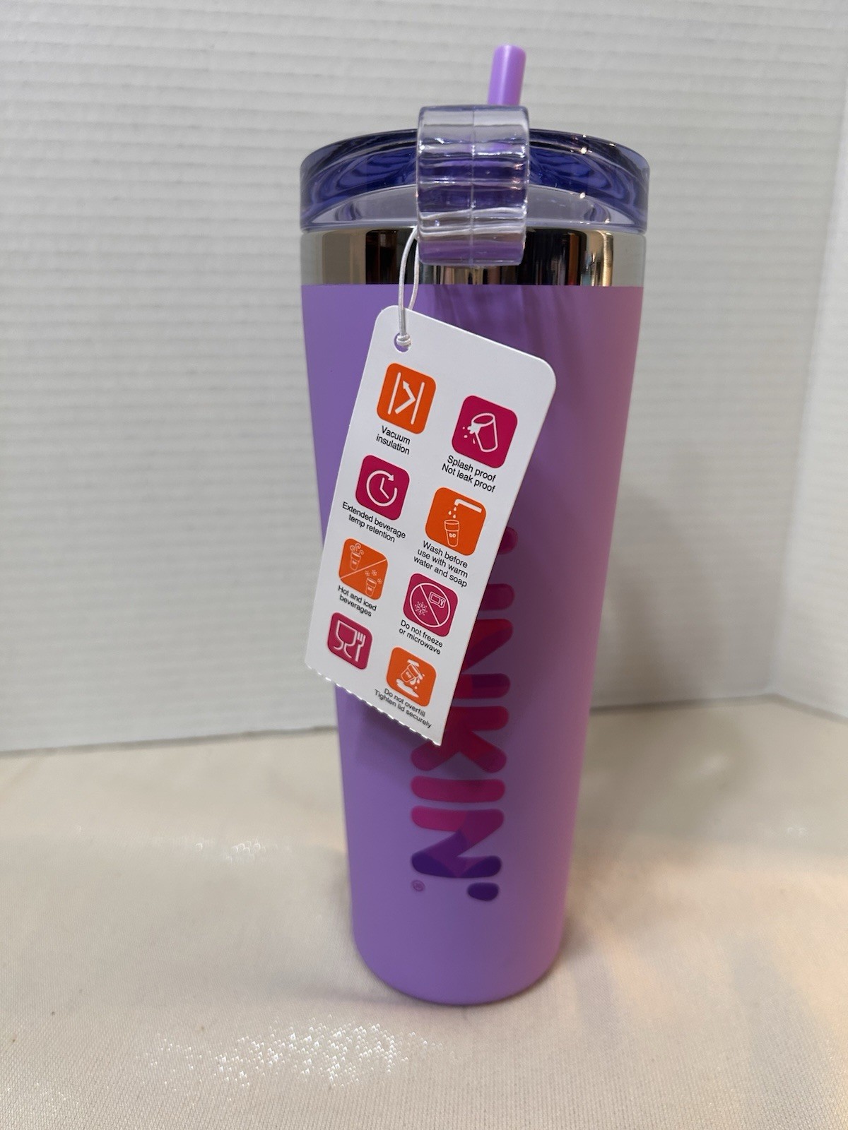 Dunkin Stainless Steel 24 Oz Soft Touch Insulated Tumbler Brand New Purple