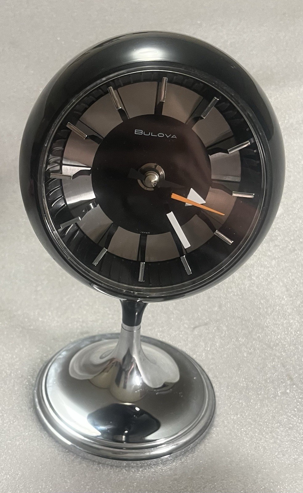 Vtg Bulova 634 Space Age Pedestal Clock MCM Atomic Orb Ball Chrome Japan WORKING