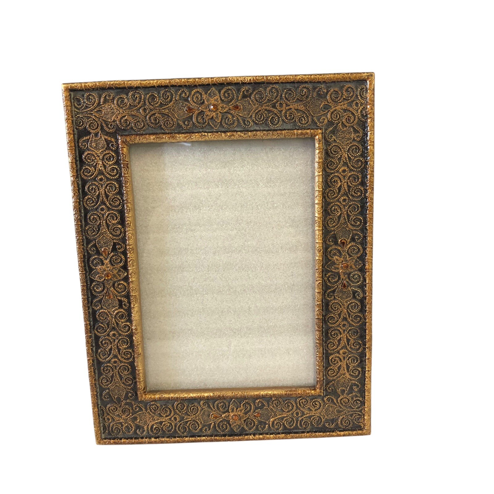 Frame Gold Bronze Embossed Amber Beads 9.5 x 7.5 Holds a 5×7 Picture