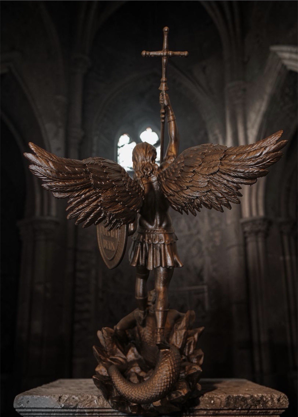 LARGE 15″ St Michael Archangel Tramples Demon Statue Bronze Finish 3D Printed