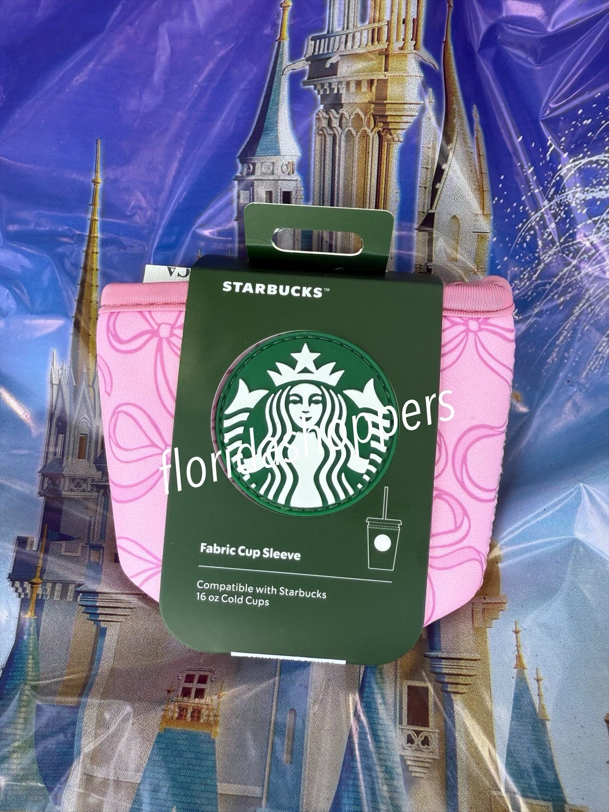 Disney Parks 2026 Starbucks Princess Pink Ribbon Bow Fabric Cup Sleeve 16 oz New