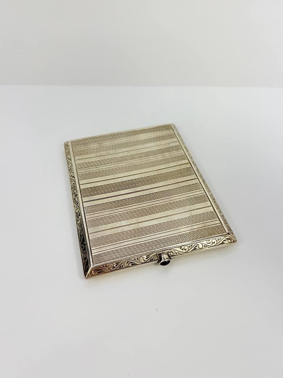 1930s Art Deco Czech 900 Solid Silver Cigarette Case w/ Amethyst Button Vintage