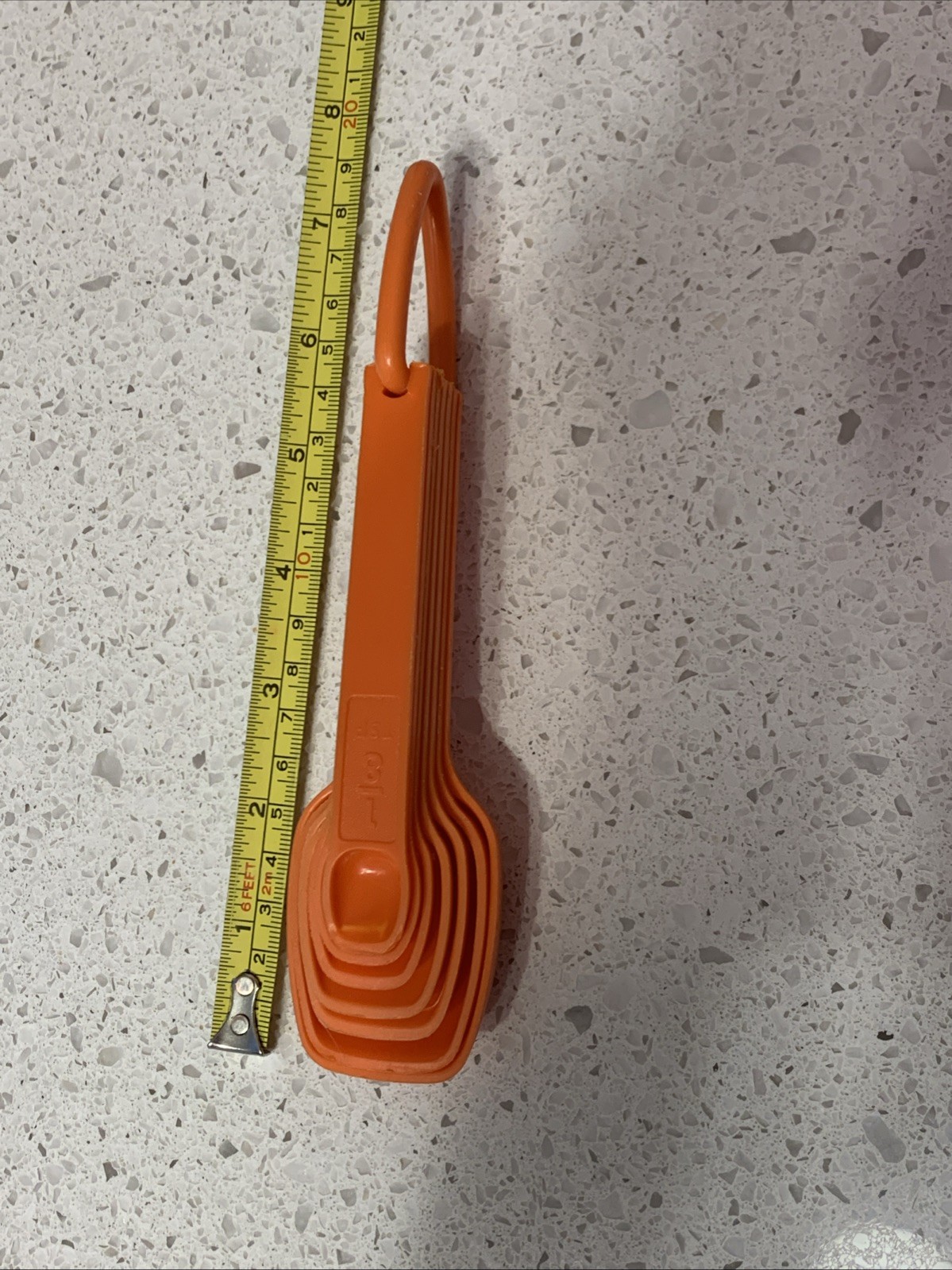 Vintage Tupperware Orange Measuring Spoons #1272 Set of 7 w/Ring Complete EUC
