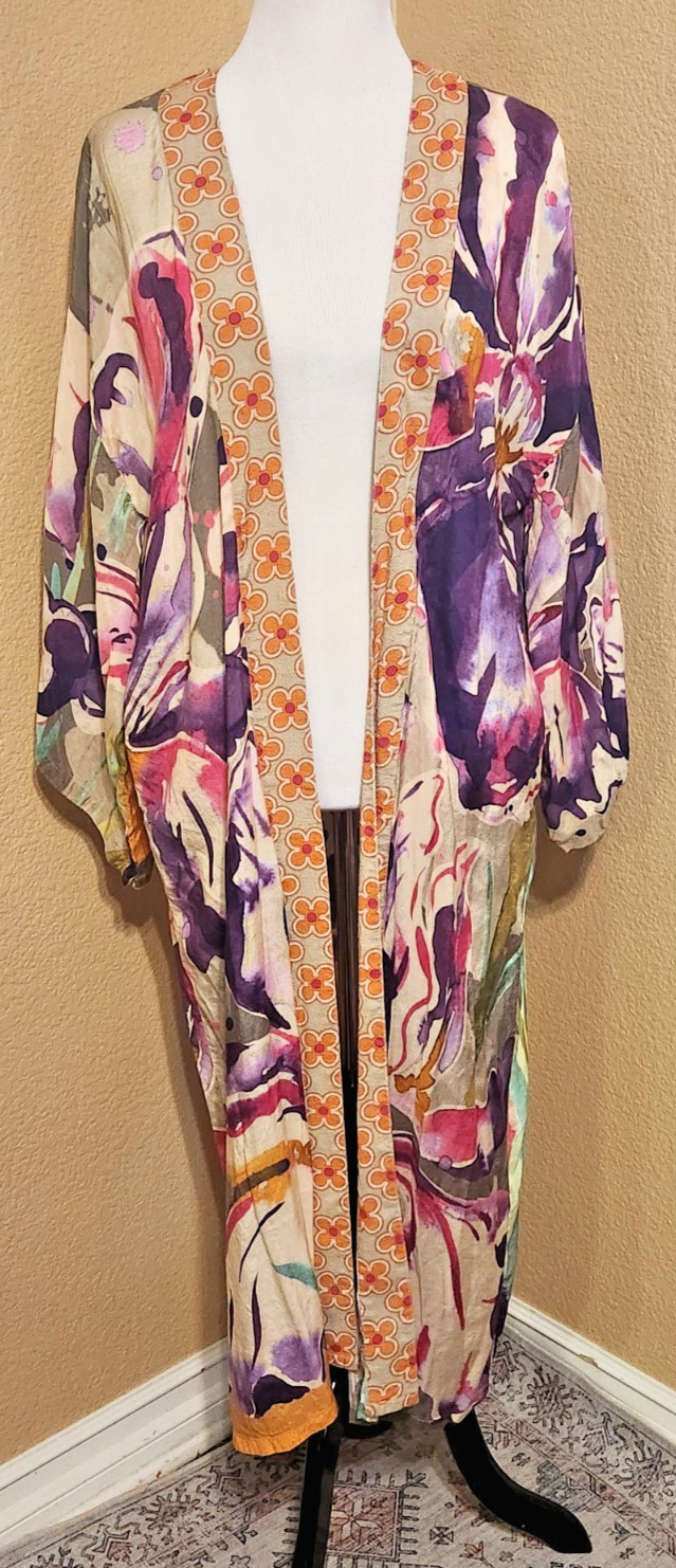 POWDER Full-Length Lightweight BOHO Floral KIMONO DUSTER COAT/Jacket M/L
