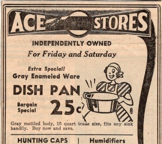 1930’s Ace Hardware Consolidated Stores Newspaper Print Ad Household Items Price