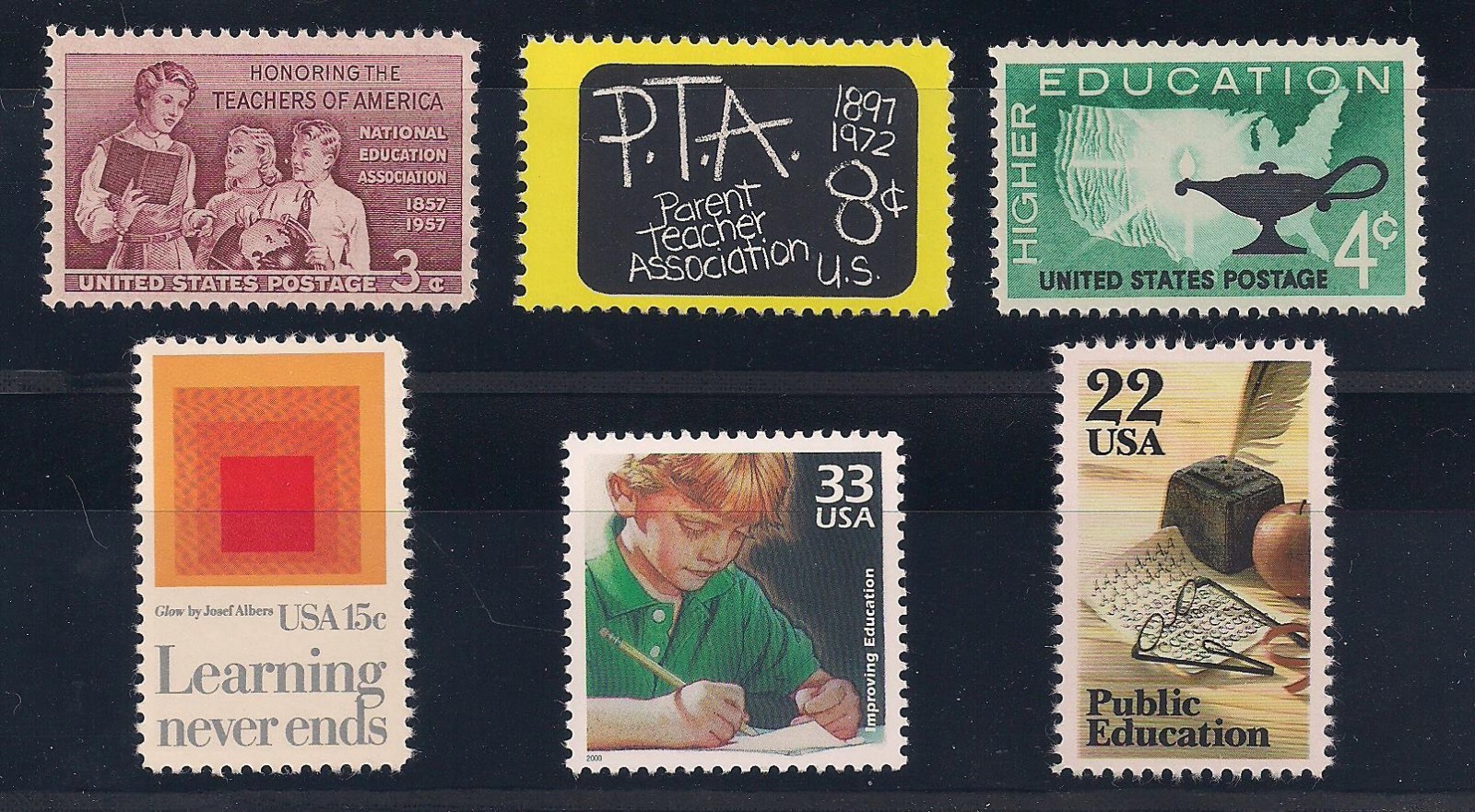 TEACHERS, EDUCATION, LEARNING – SET OF 6 U.S. POSTAGE STAMPS – MINT CONDITION