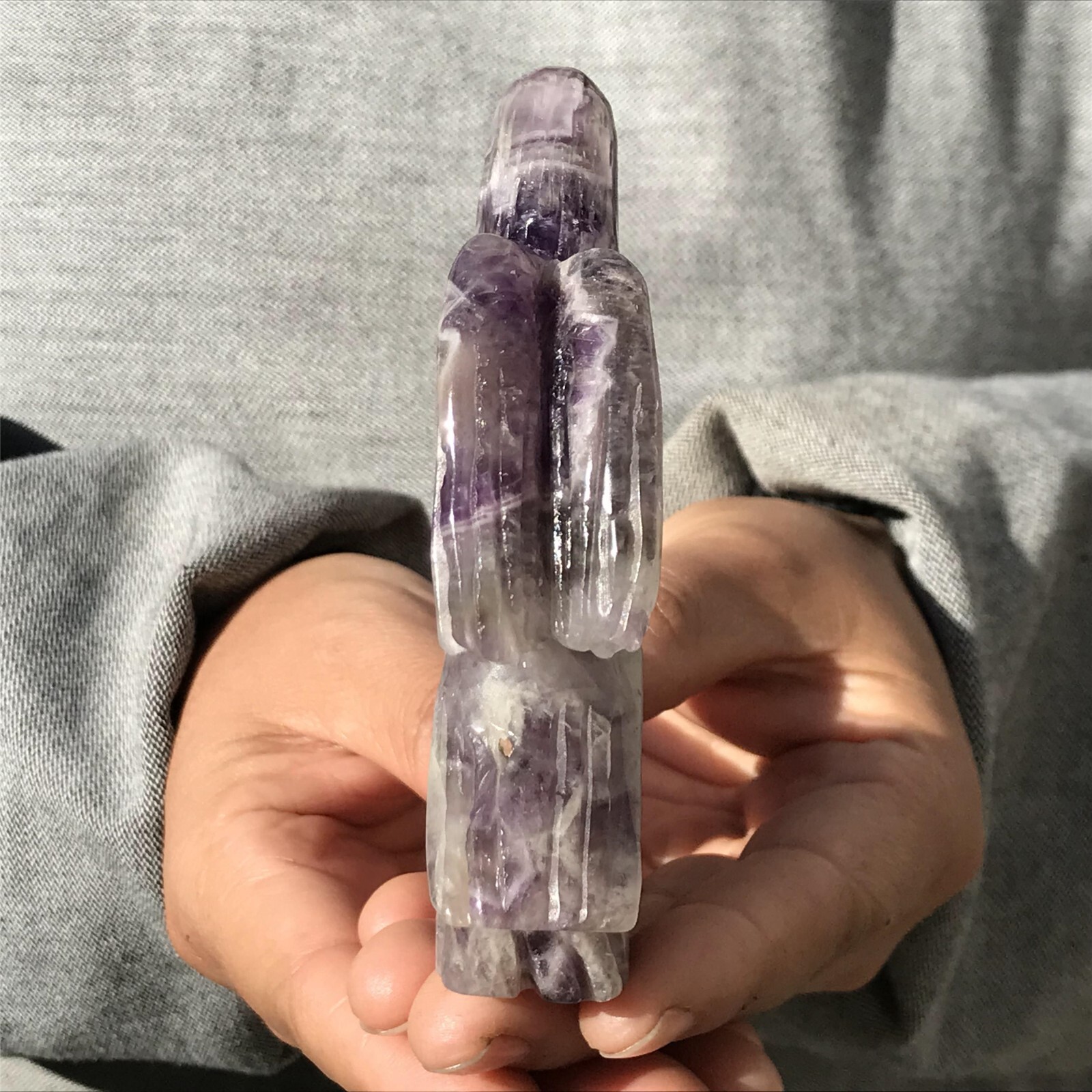 0.33LB Natural Dreamy Amethyst parrot Skull Quartz Crystal Carved Reiki healing