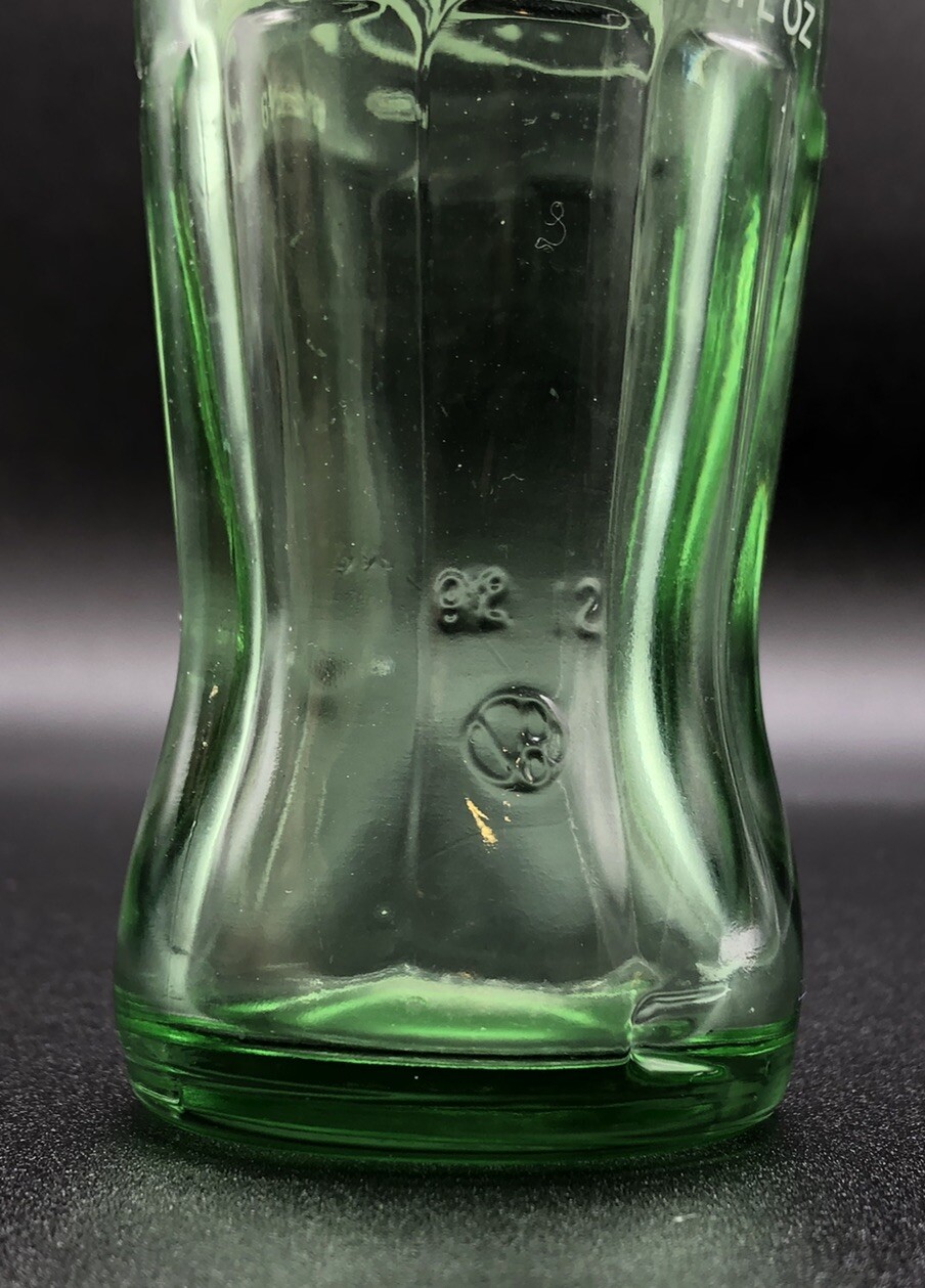 1990’s Coca Cola Coke 6 1/2oz Return for Refund Green Glass Money Back Bottle