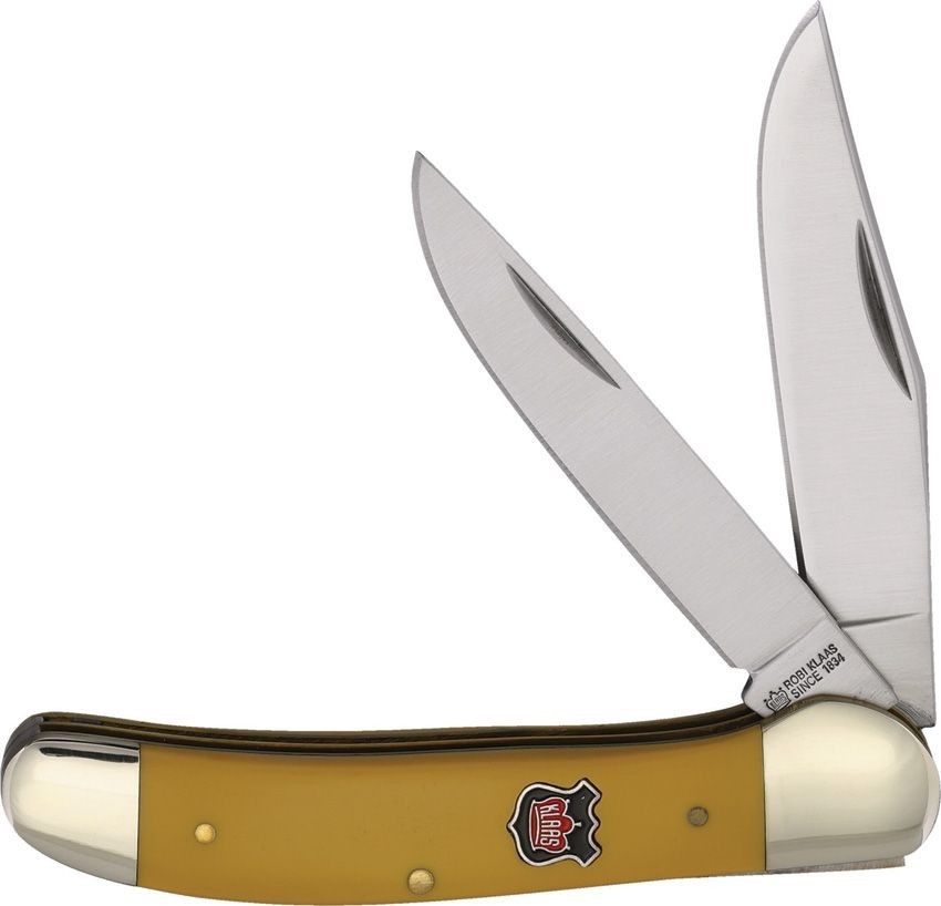 Robert Klaas Kissing Crane 2 Blade Copperhead Pocket Knife KC3214 Yellow Delrin