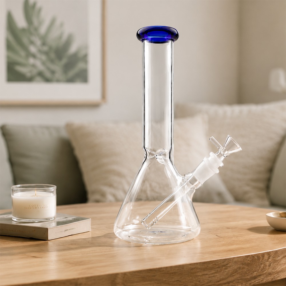 10 inch Heavy Glass Bong Water Pipe Smoking Bong Beaker + 14mm Bowl Hookah Blue