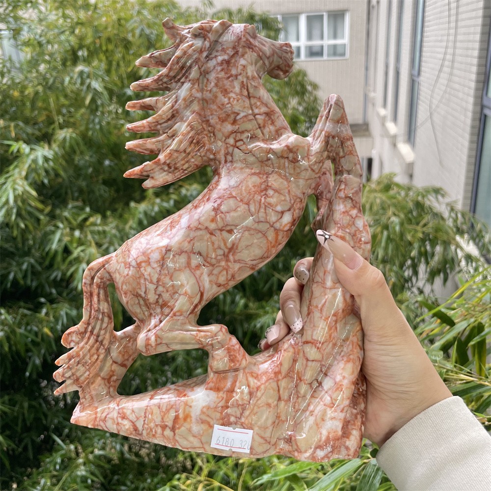 6.8LB 10.4″ Natural Red Net Stone Horse Crystal Quartz Statue Decor Energy