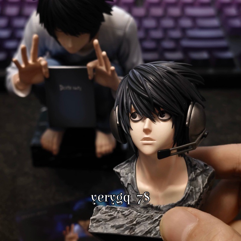 Death Note L Figure Squatting L PVC Collectible Model Statue Toy Gift w/ 2 Head