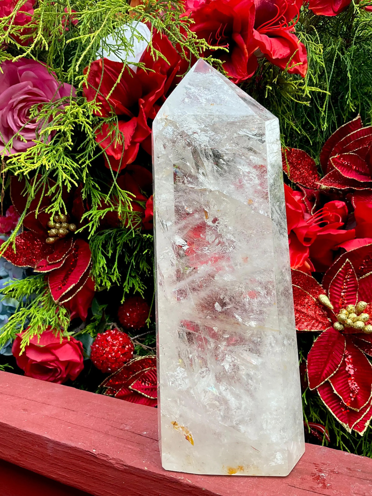 Ultra Clear Quartz Crystal Generator ~ Large 8 lb. 6 oz. ~ 11 1/2″ Tall ~ Silve