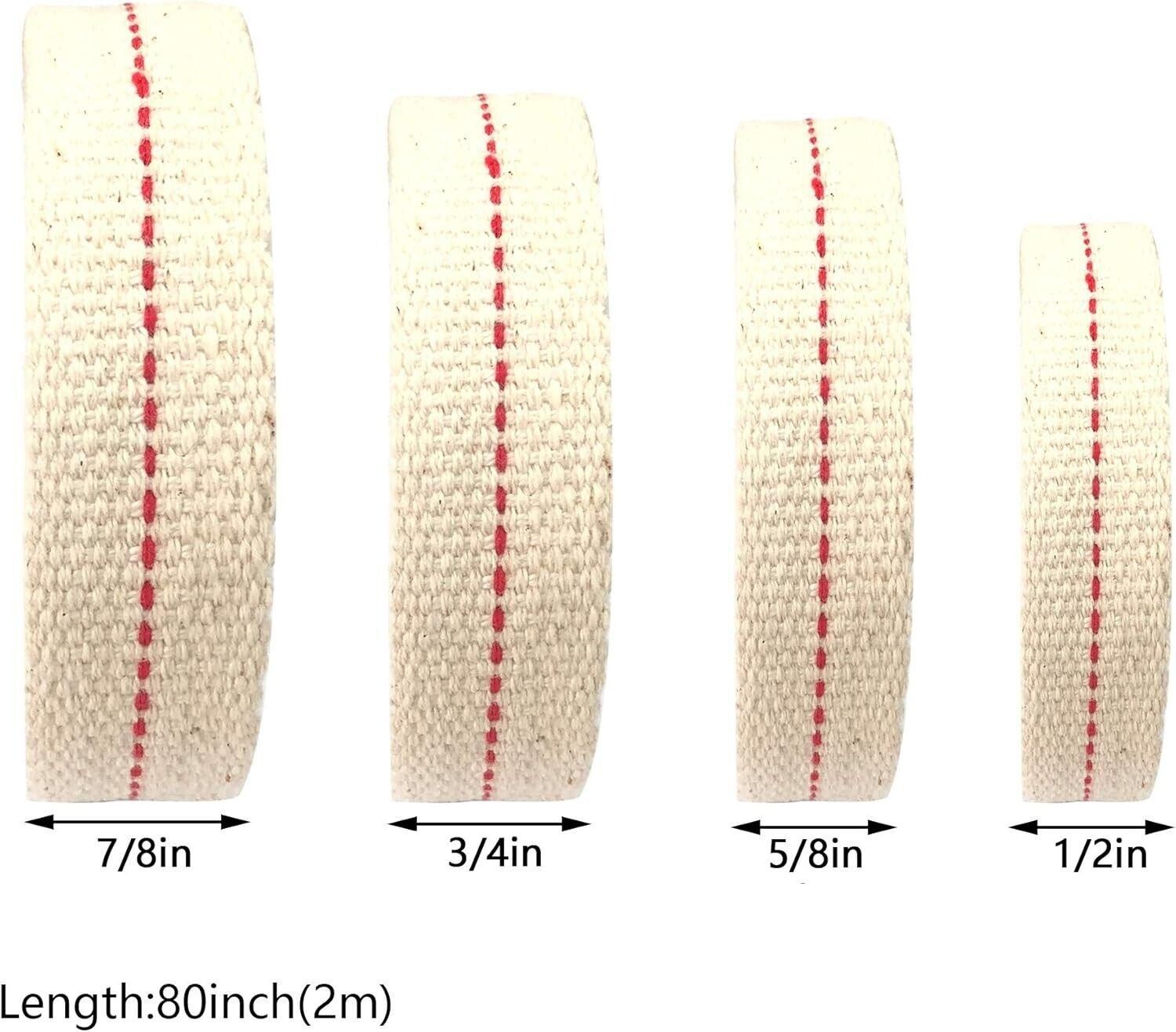 4 Rolls Oil Lamp Wick 1/2, 3/4, 7/8 Inch Flat Cotton Wick 6.5 Ft/roll Red Stitch