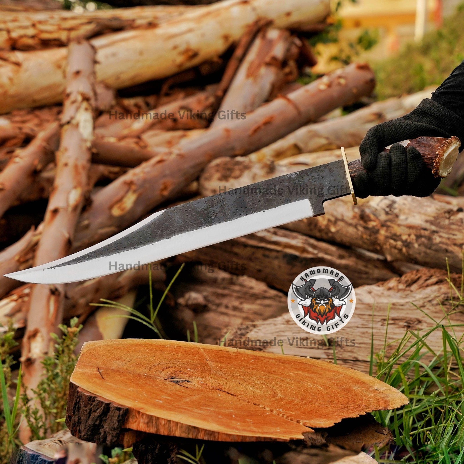 HANDMADE D2 TOOL STEEL HUNTING STAG ANTLER CROWN BOWIE KNIFE Ship 24/H from USA.