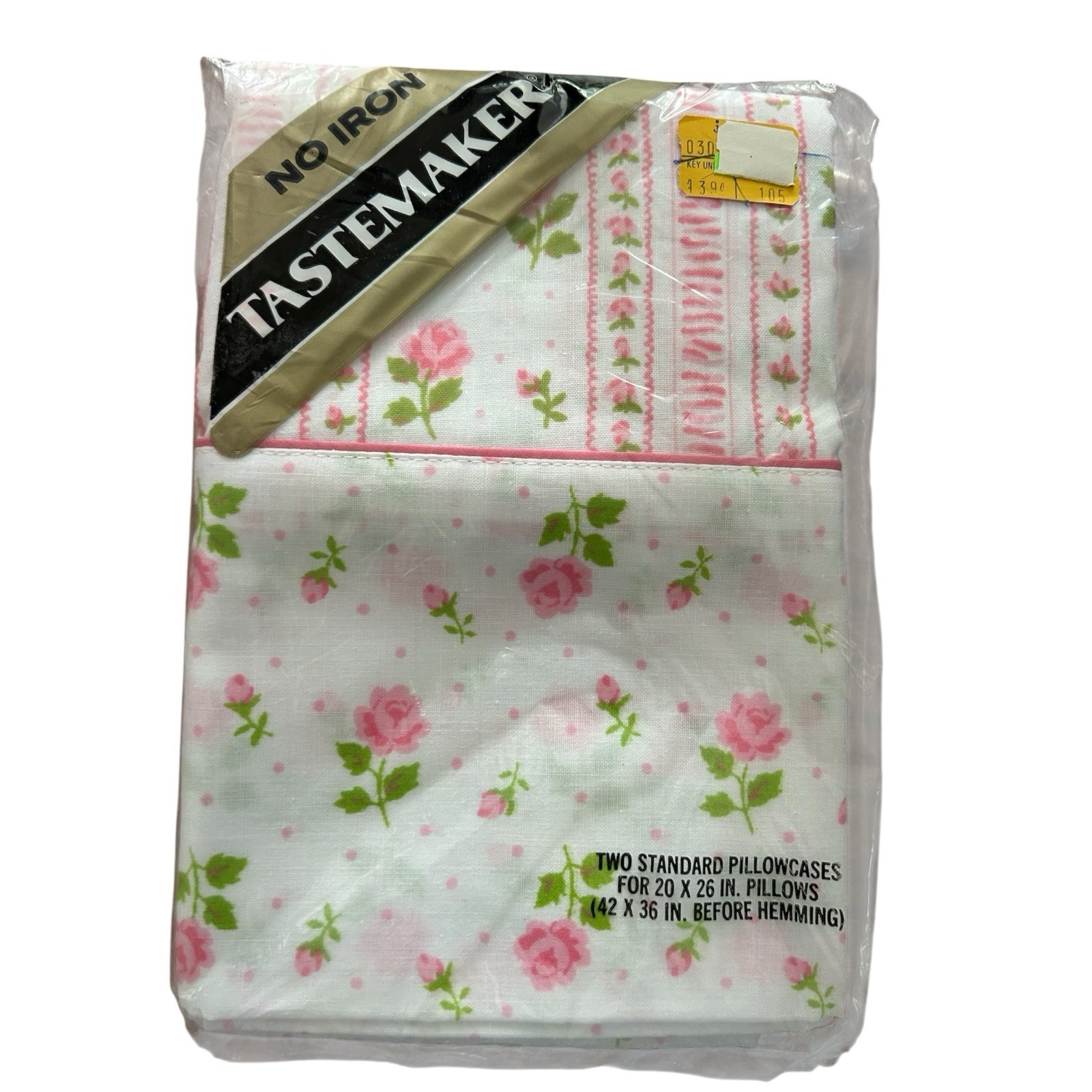 NEW VTG Tastemaker Pillowcases Floral Pink Green White No Iron Easy Care 70s