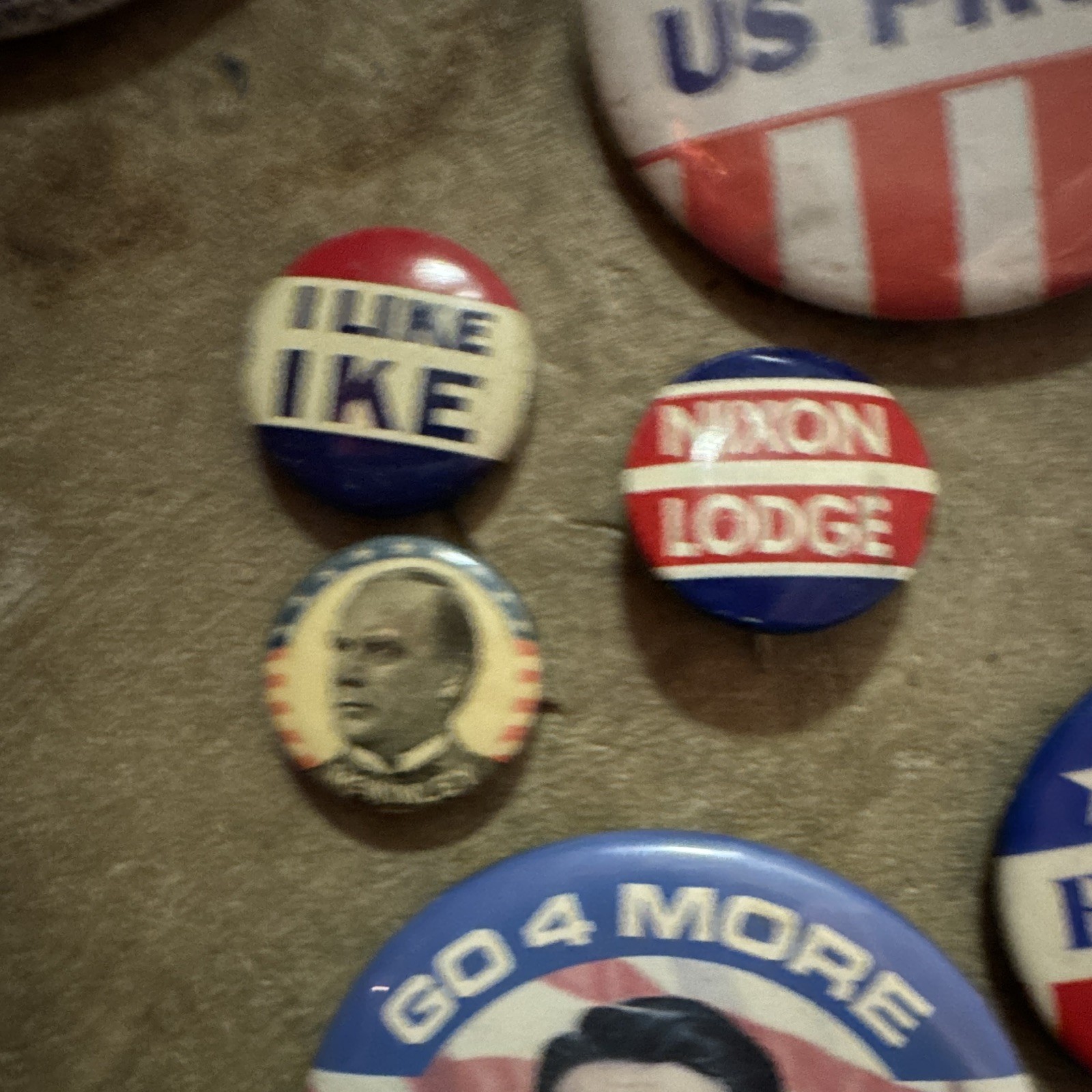 Mixed Lot Political Pinback Buttons: Desert Storm, Nixon, Reagan, Kennedy, etc.