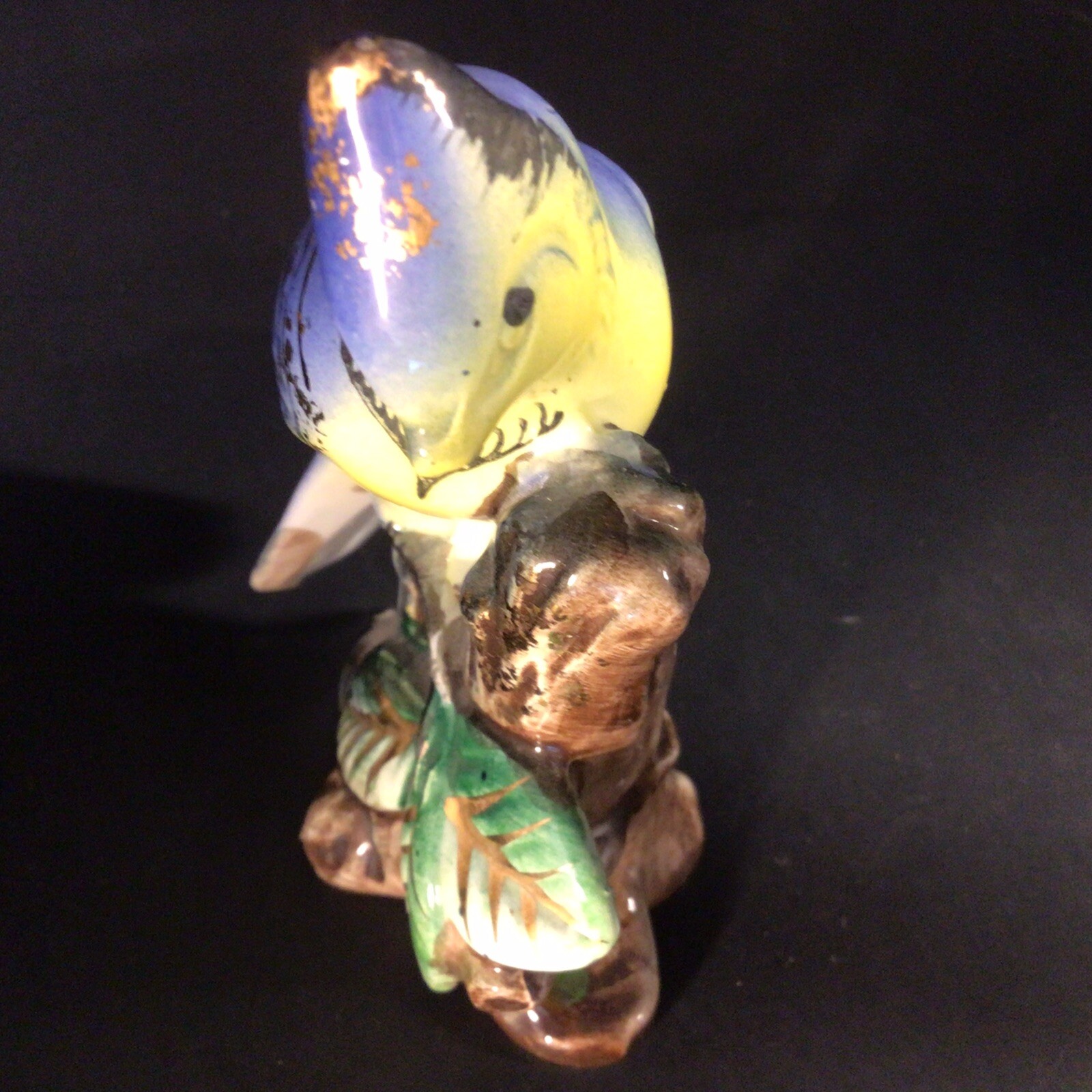 BLUE JAY FIGURINE PORCELAIN WITH BRUSHED GOLD ACCENT HIGH GLOSS VINTAGE JAPAN