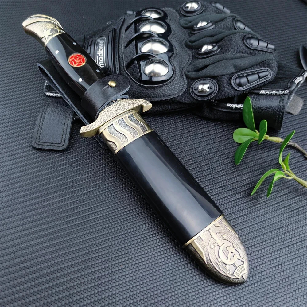 Russian 10″ Finka KGB NKVD Fixed Blade Knife Hunting Outdoor Knife with Sheath