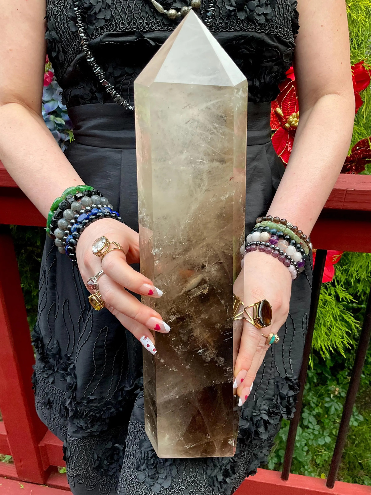 Clear Quartz Crystal Generator ~ Large 11 Lb. 12 oz. ~ 16″ Tall ~ Smokey Inclus
