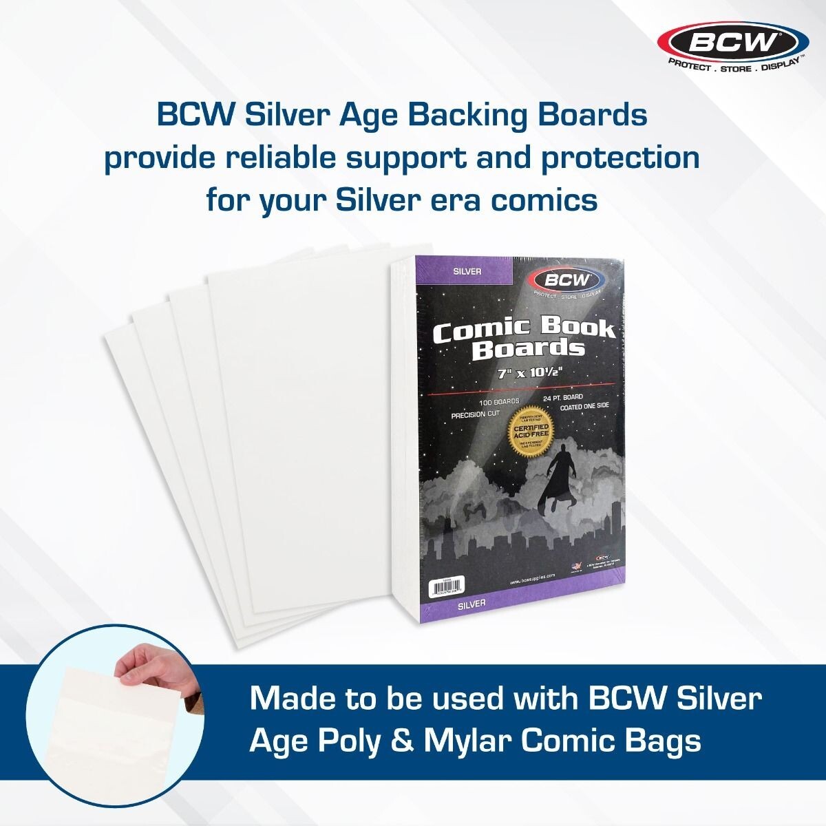 2 packs of 100 (200) BCW 7″ x 10″ Silver Age Comic White Backing Boards