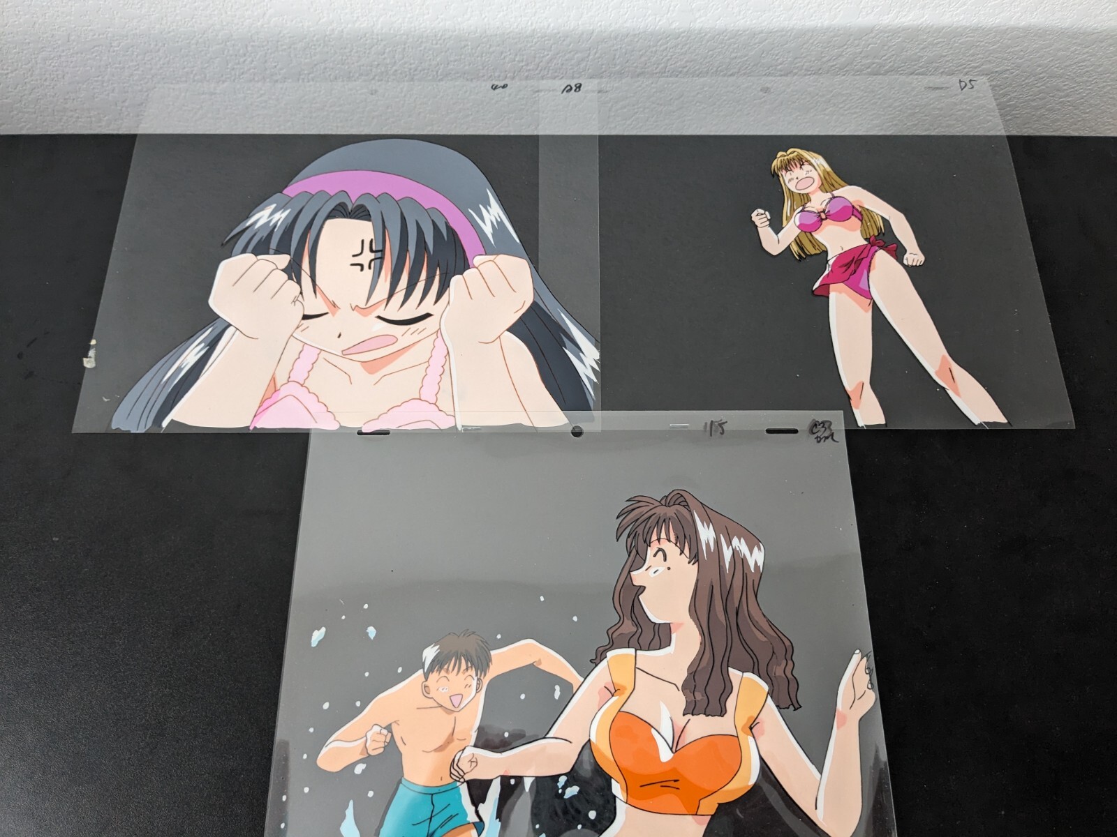 Momoiro Sisters/Pink Sisters Anime Lot #2: 4 PRODUCTION CELS + 4 PENCIL SKETCHES