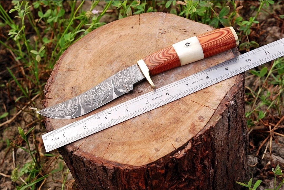Custom Handmade Damascus Steel Fix Blade Skinning Hunting Knife