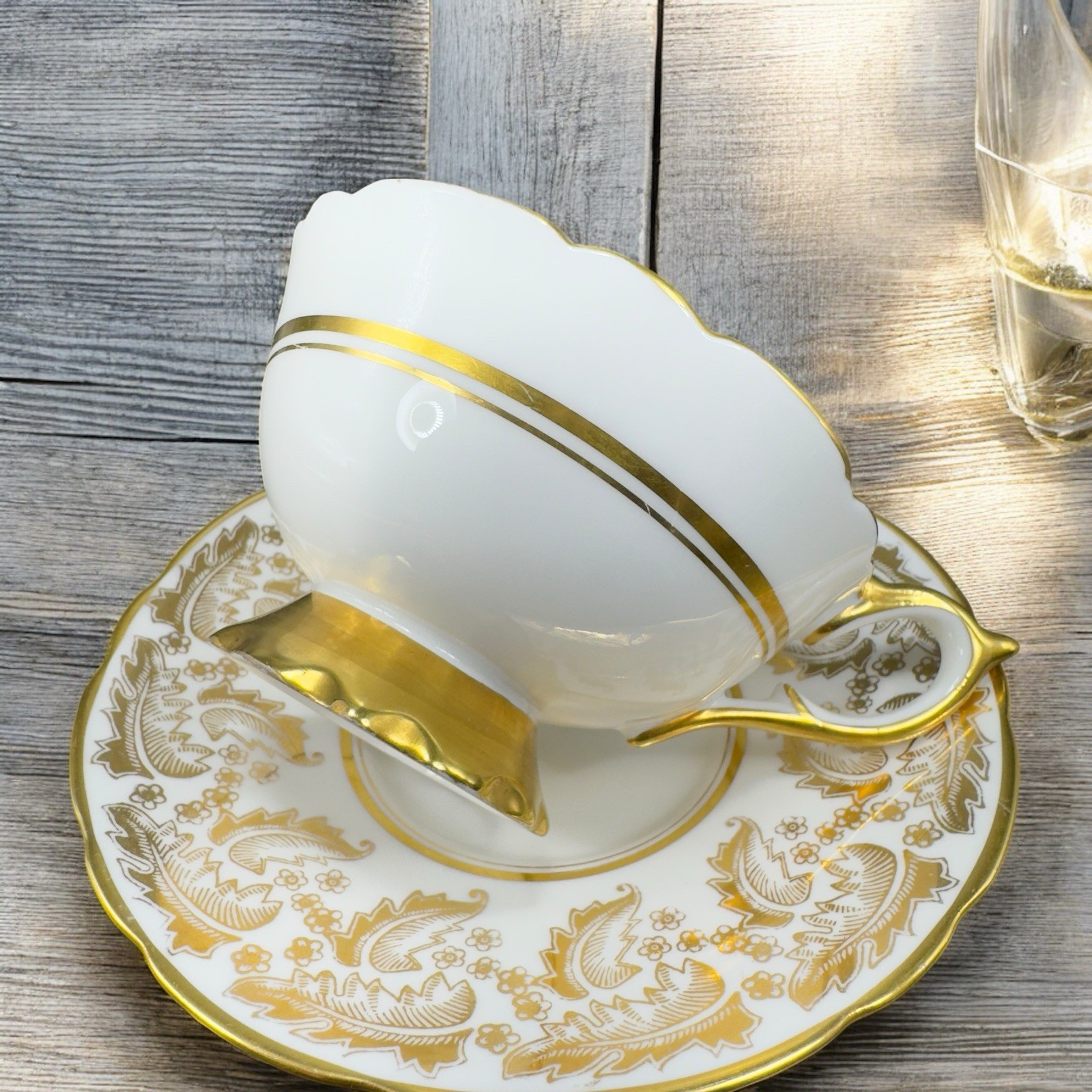 Royal Stafford Fine Porcelain China Teacup And Saucer England Heavy Gold Pattern