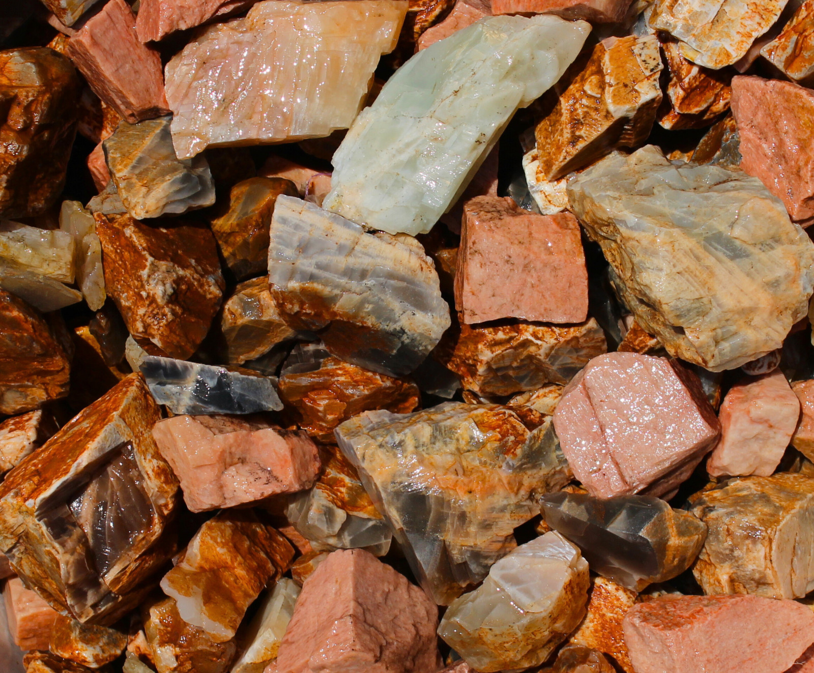 Moonstone „Multi-Color“ – Rough Rocks for Tumbling – Bulk Wholesale 1LB options