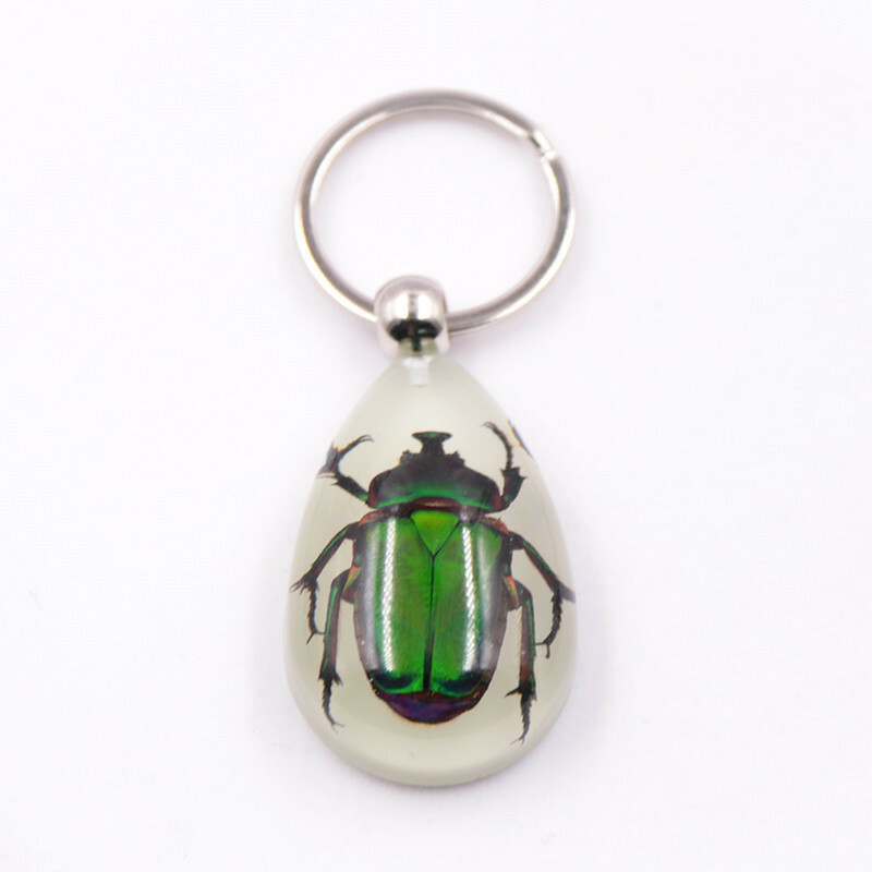 Luminous Real Insect Bug Beetle Glowing Keychain Glow in Dark Tear Drop Shape