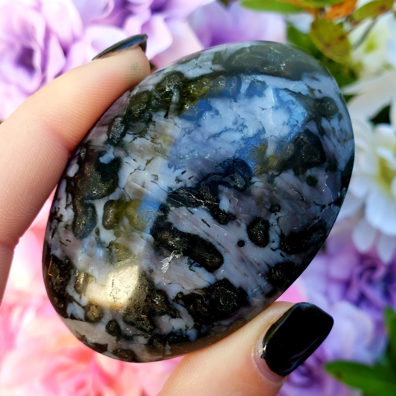 Mystic Merlinite Indigo Gabbro natural polished palm Crystal Healing Gemstone