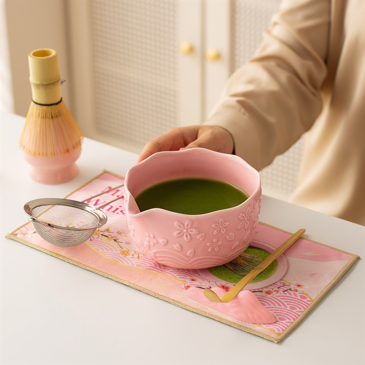 Matcha Whisk Set,7 PCS Ceramic Matcha Kit Includes Matcha Bowl with Spout Matcha