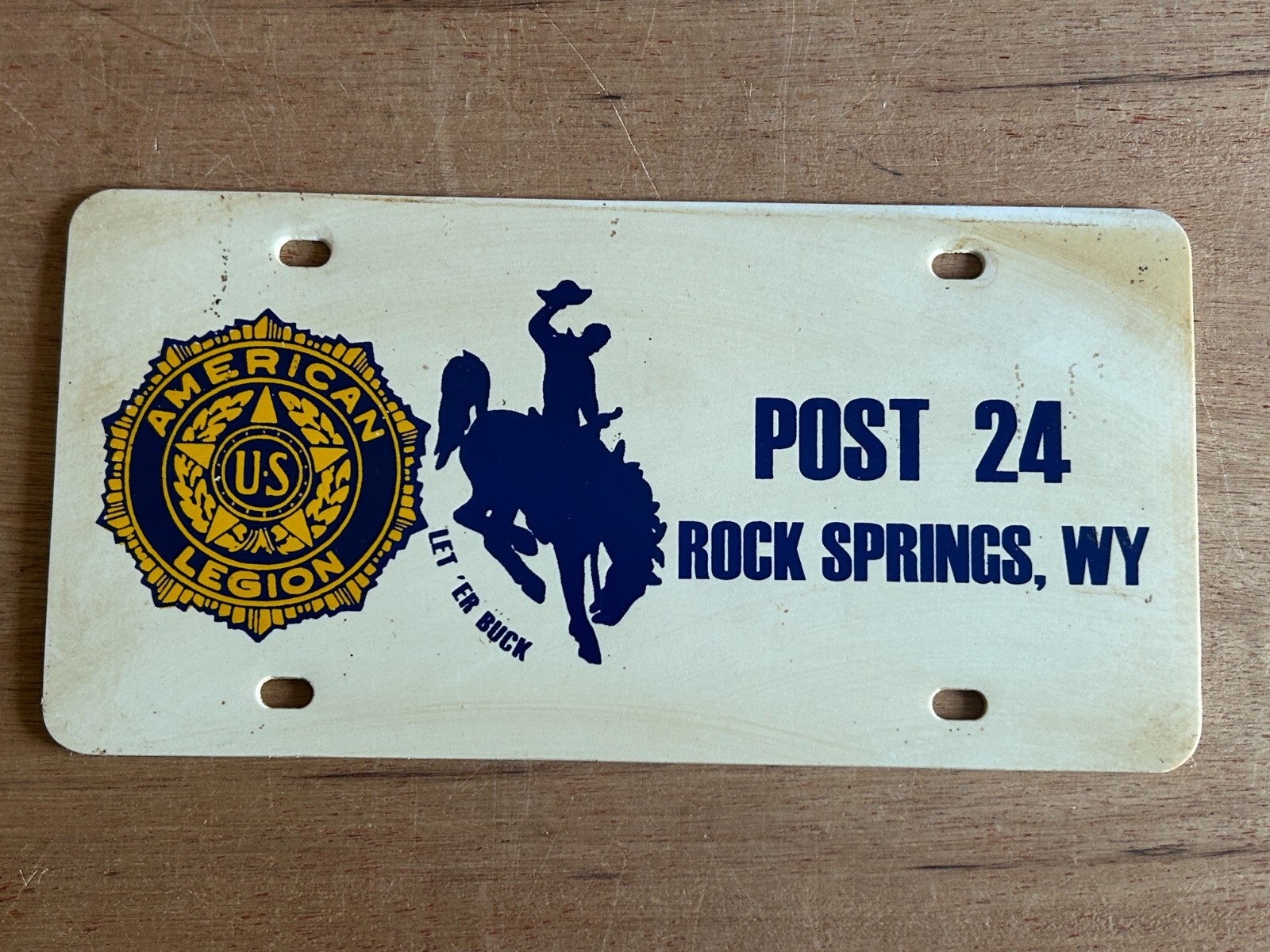 American Legion License Plate Rock Springs WY Post 24 Vintage Plastic