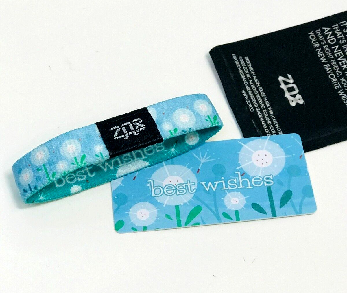 ZOX **BEST WISHES** Blue Version Silver Single MYSTERY Med NIP Wristband w/Card