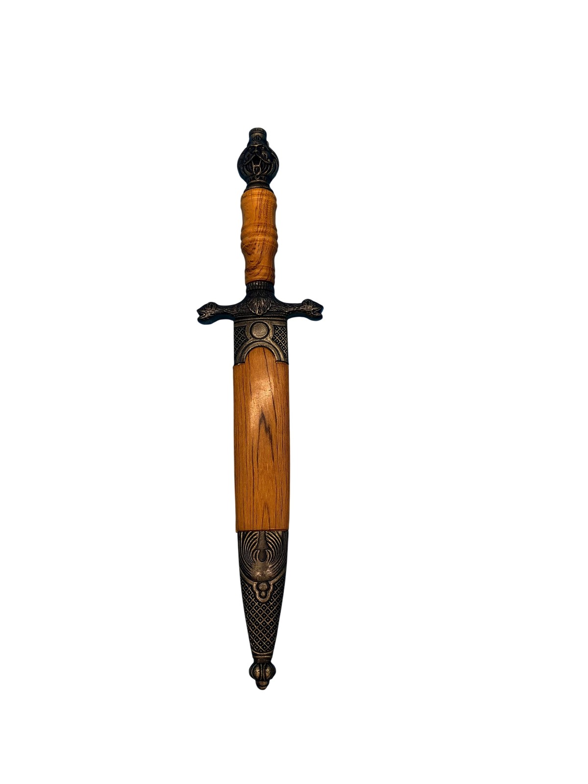 Decorative Wood Handle Dirk Dagger Lion Pommel Sheath Brown Medieval Decor