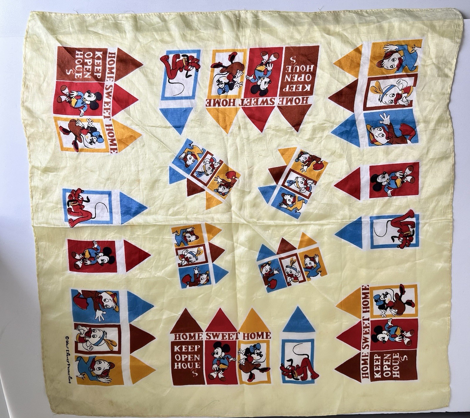 Vintage Walt Disney Production 21”x21” Bandana Scarf Mickey Minnie Mouse