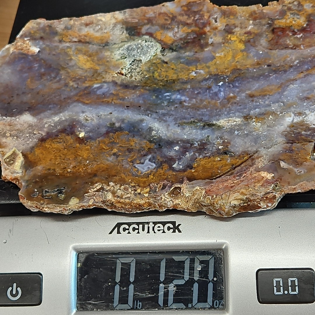 Royal blue agate slab, MX Blue agate golden moss, 7″ x 5″ x 1/4″ 12.0OZ