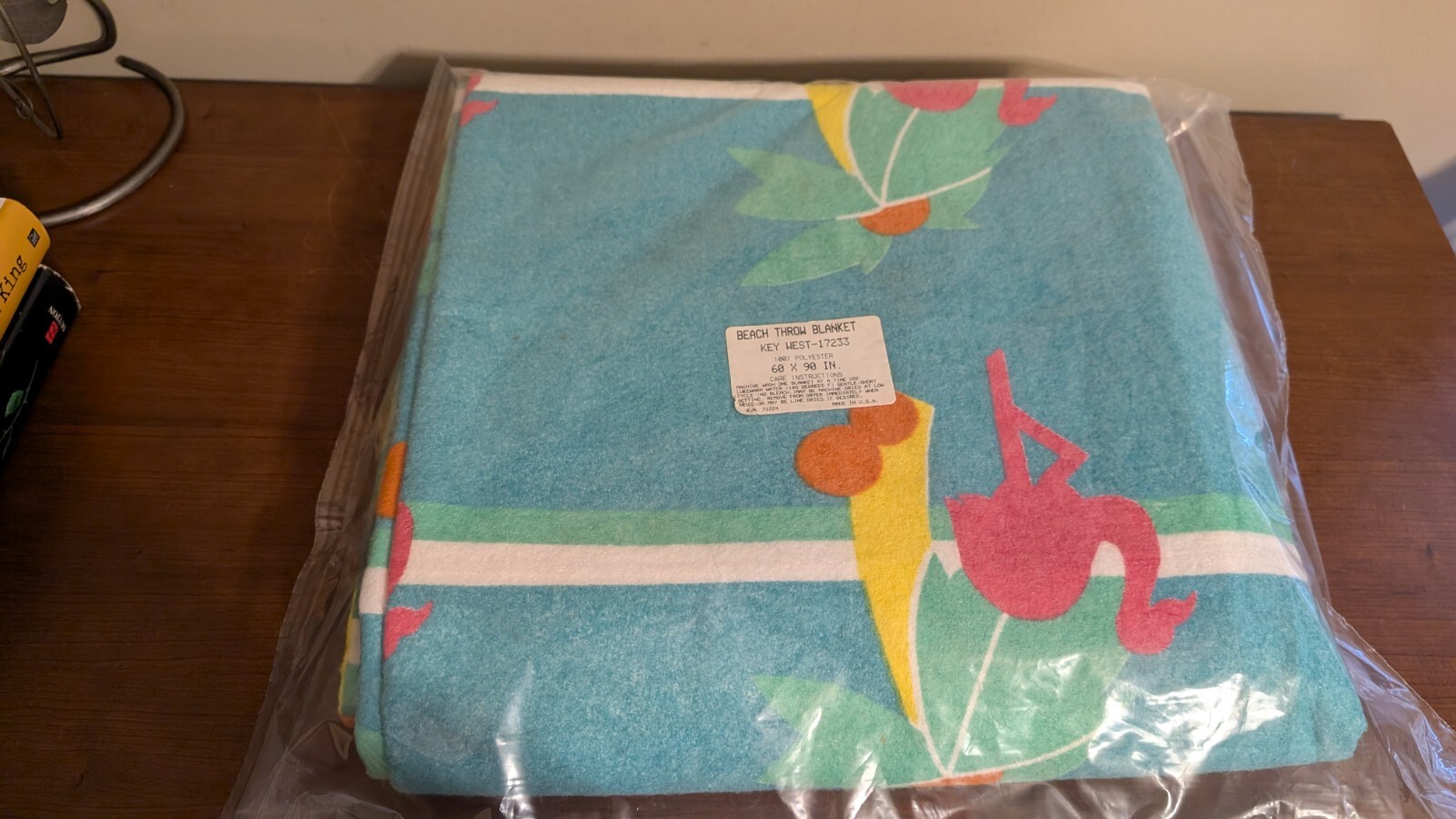 Vintage BEACH THROW BLANKET KEY WEST 60“ x 90“ 100% Polyester NIP Made in USA