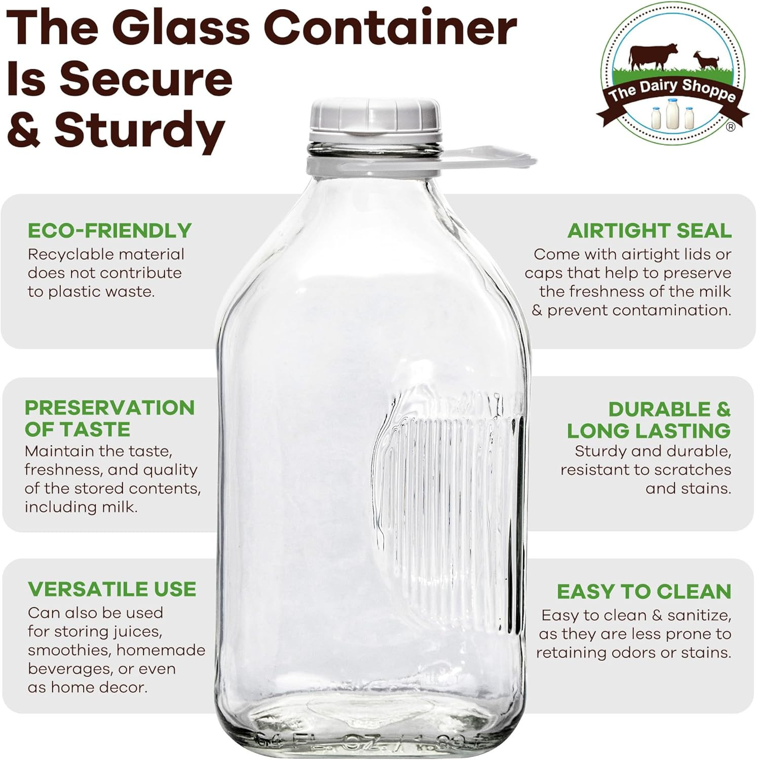 Heavy Glass Milk Bottles – Jugs with Lids, Silicone Pour Spouts – Clear Milk Con