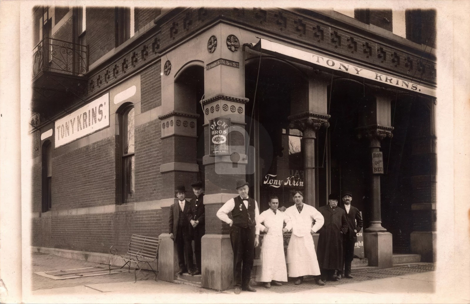 Quincy IL Tony Krins Restaurant Saloon Dick Bros Beer Signs RPPC Postcard COPY