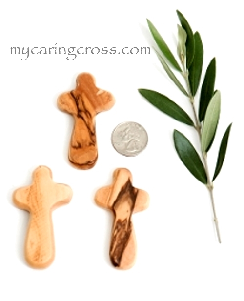 10 SMALL Pocket Holding size Comfort Crosses Made of Genuine Olive Wood Gift