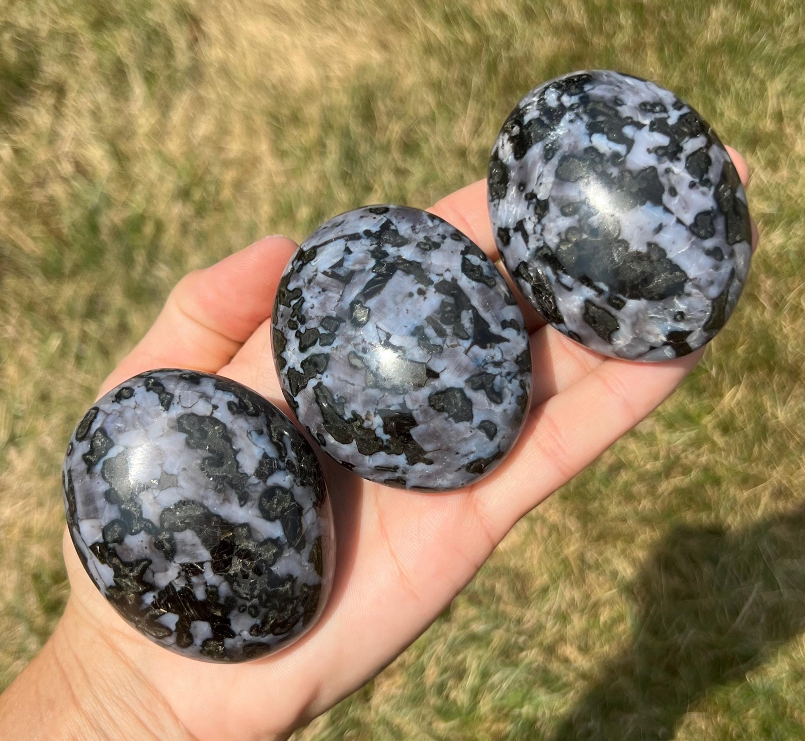 Indigo Gabbro Palm Stone, Mystic Merlinite Natural Indigo Gabbro from Madagascar