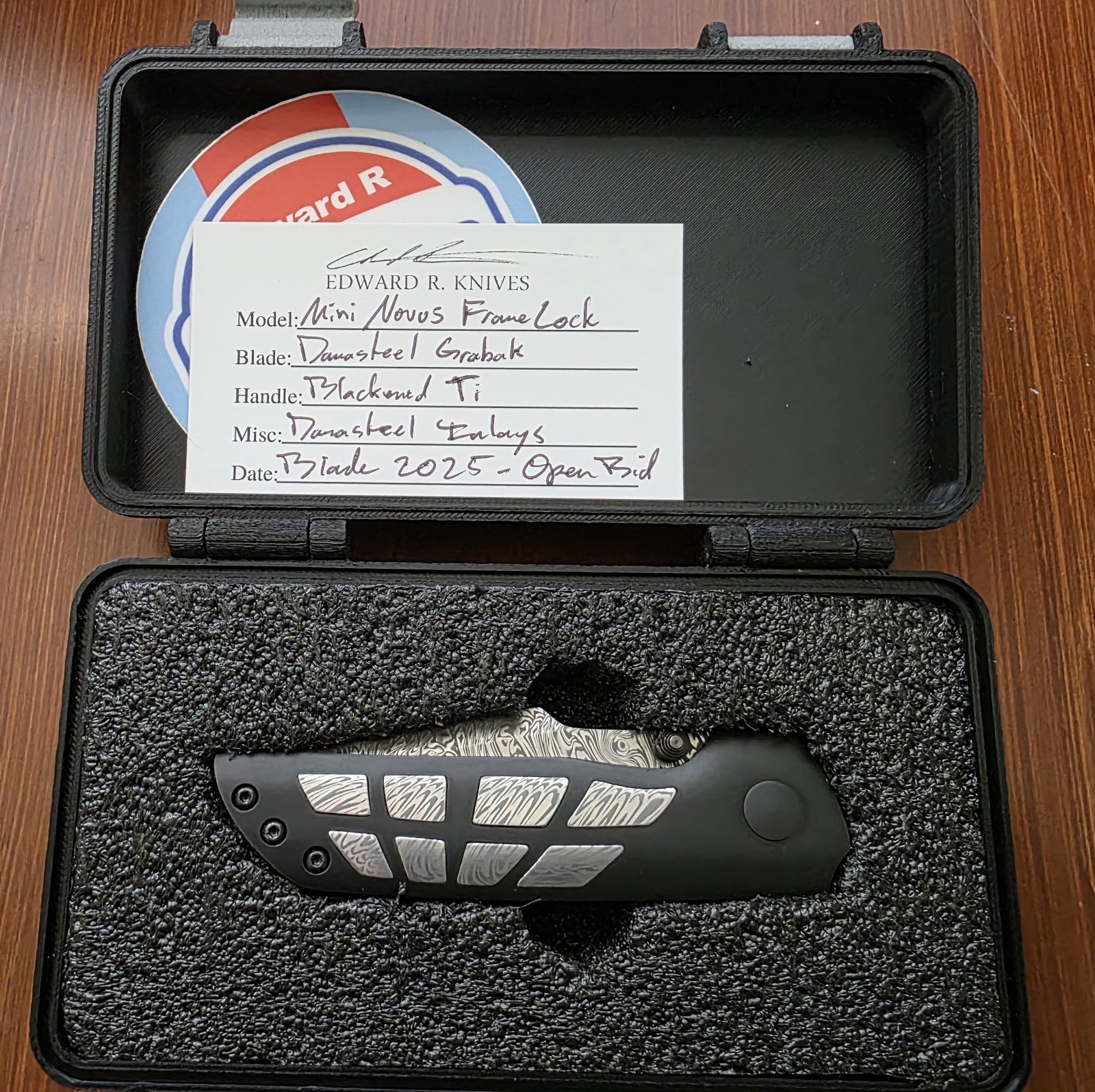Edward R Knives Custom Handmade Damascus Steel Mini Novus