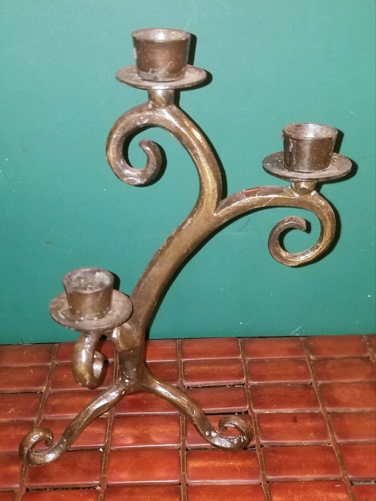 Vintage Hand Made Gothic 3 Candle Candelabra 9.5″x7.5″x5″