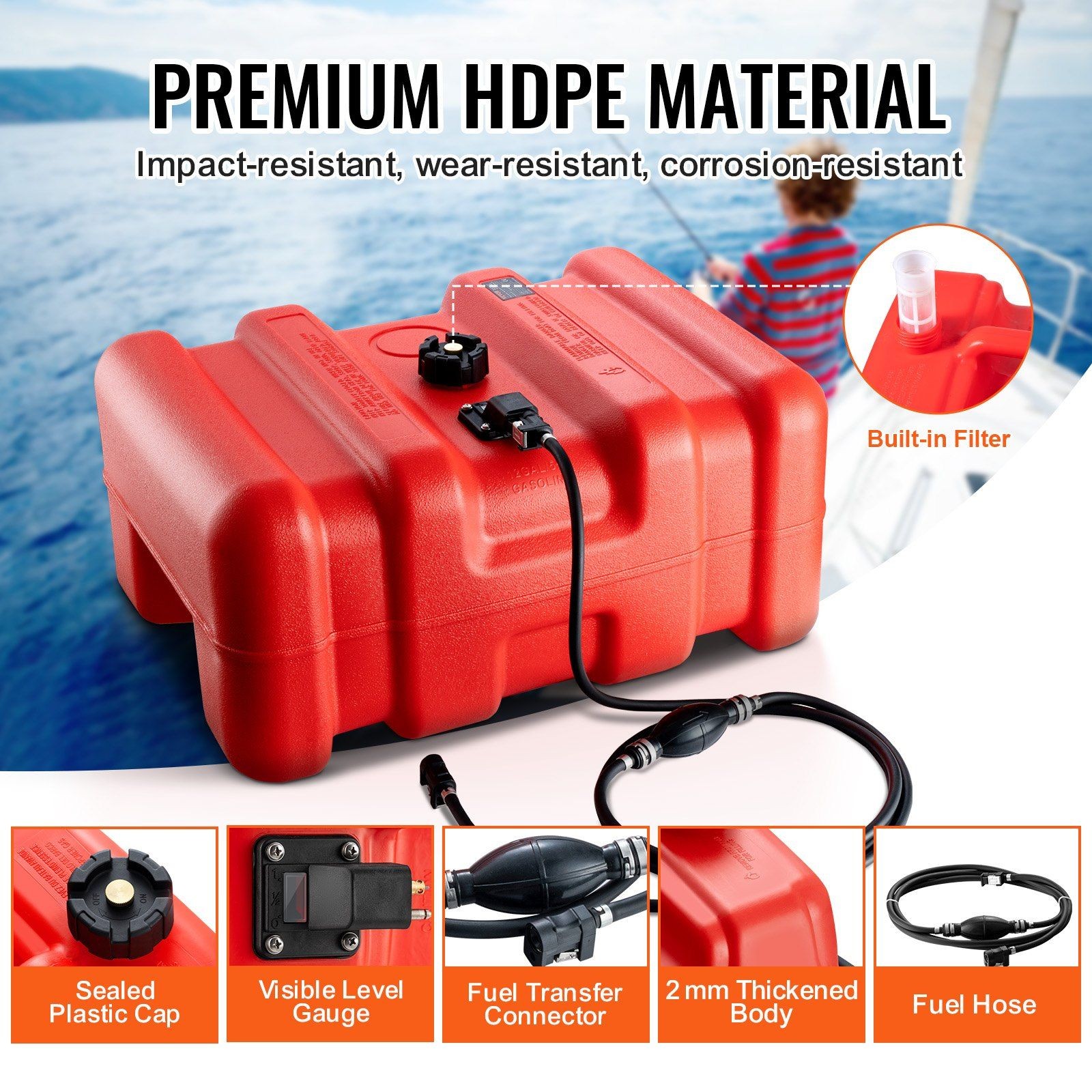 High Density Polyethylene Boat Fuel Tank 14.53Gal with Ergonomic Grips