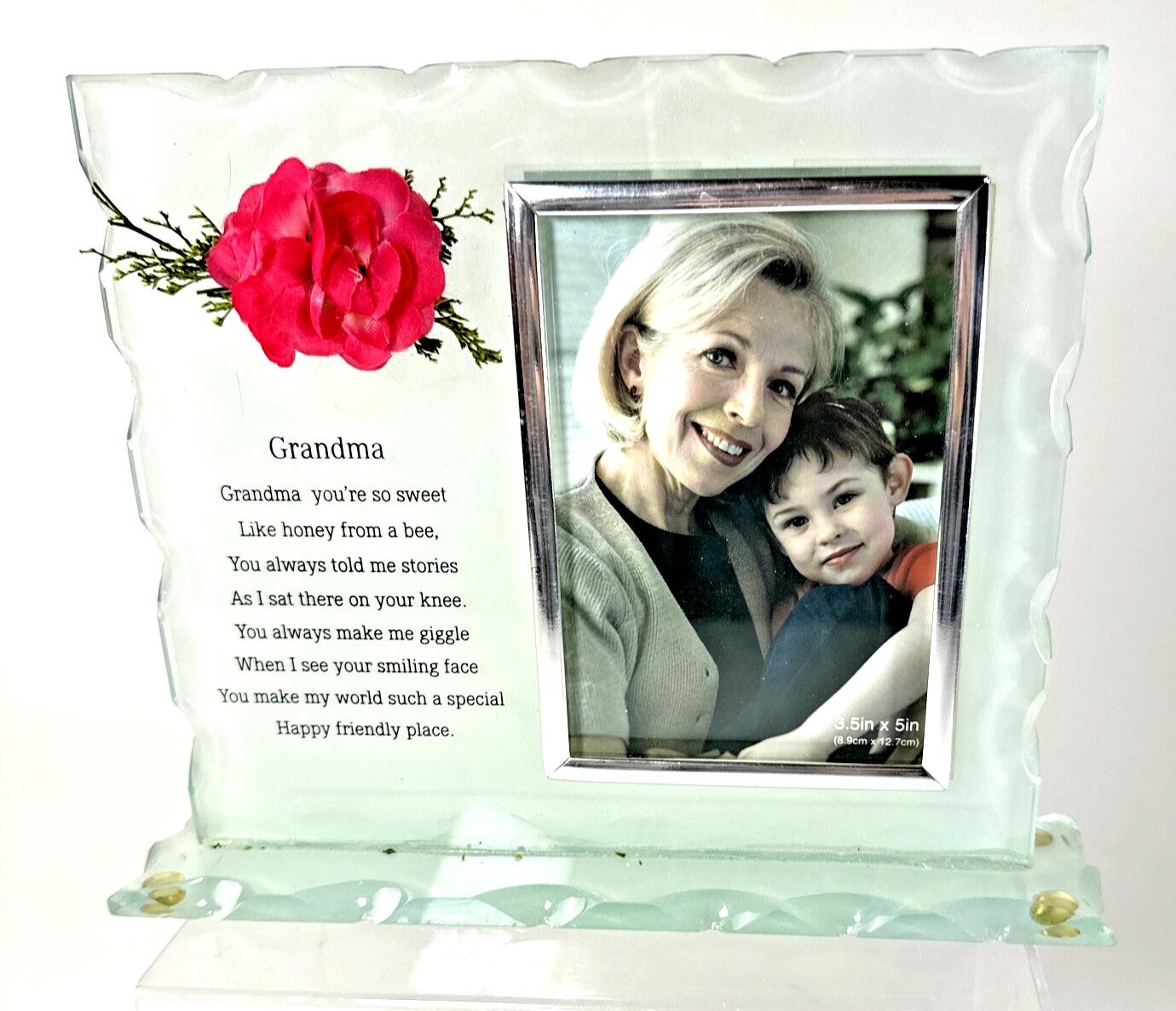 Grandma Cut Glass Frame Grand Mother Sweet Sentiment Holds 3.5×5″ Photo 7.5×9.5″