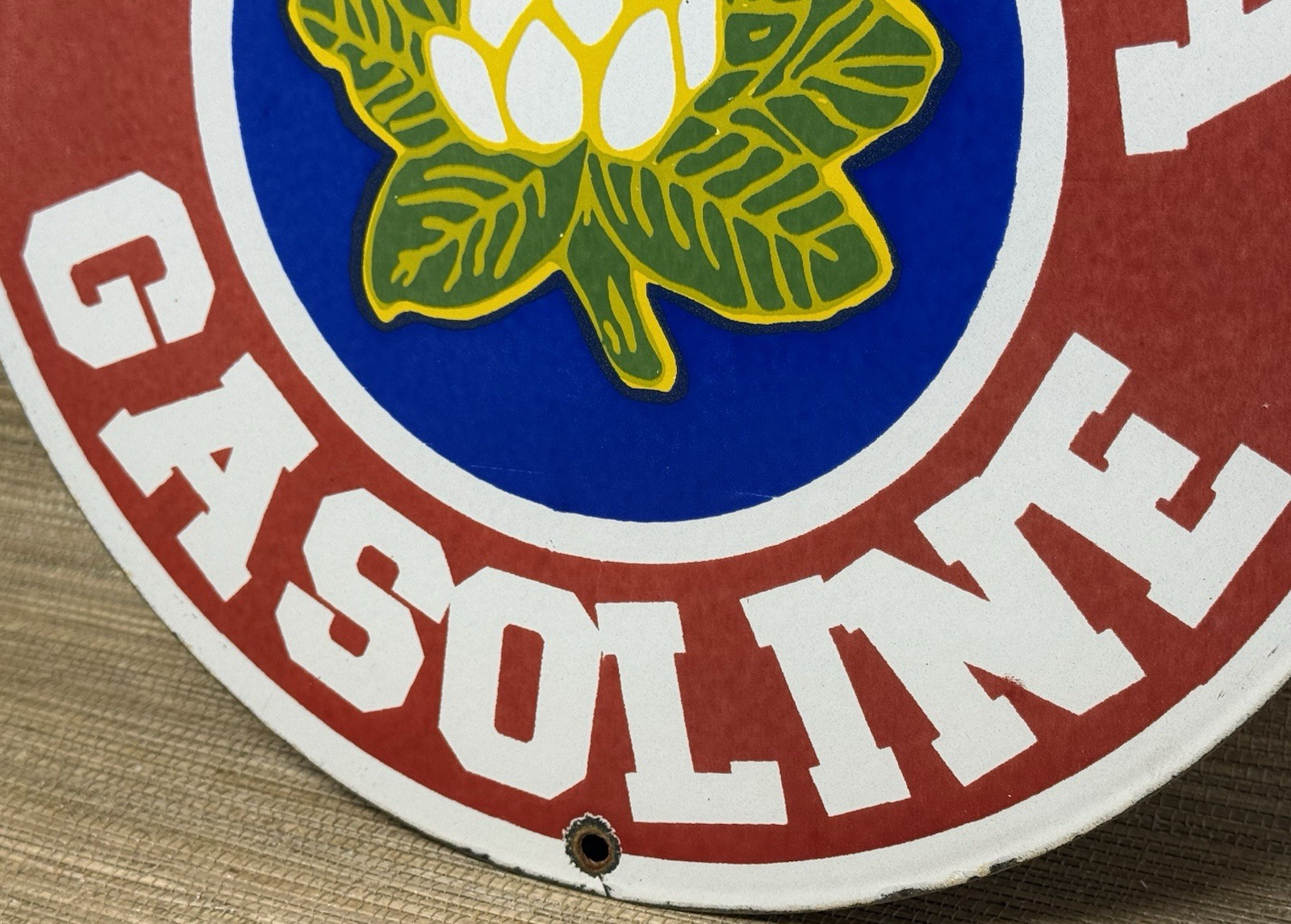 VINTAGE MAGNOLIA GASOLINE PORCELAIN SIGN GAS STATION PUMP MOTOR OIL FLOWER