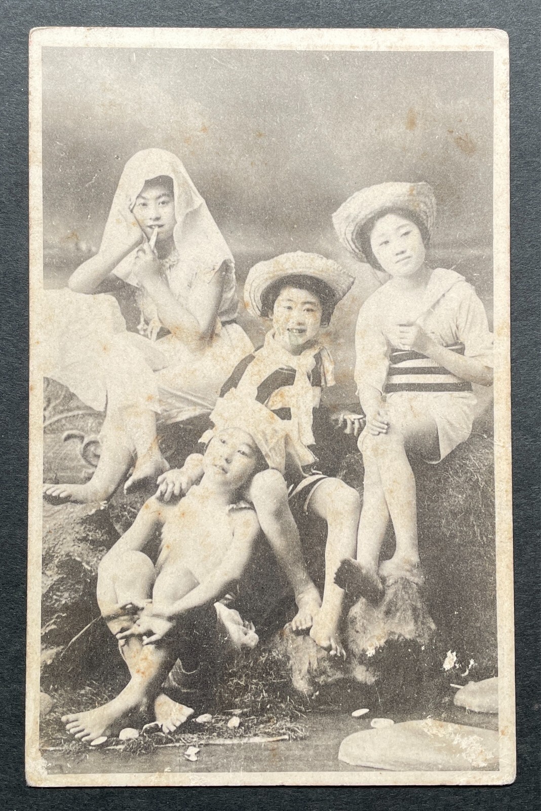 Japan 1910s Vintage Postcard Japanese Girls in Swimsuits posing Portrait
